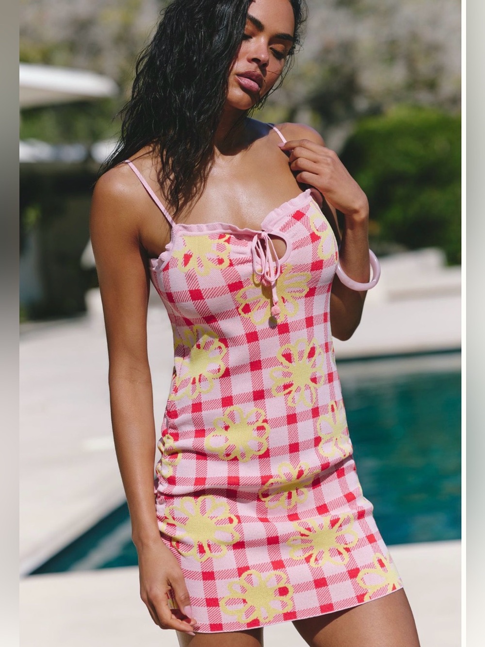 FARM RIO X ANTHROPOLOGIE KNIT CUTOUT MINI DRESS